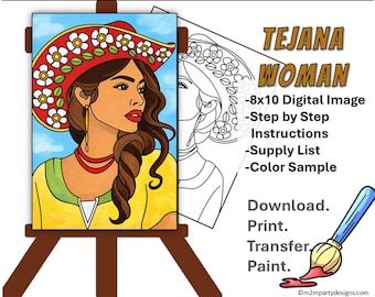 Tejana Woman Tex-Mex Paint Party Tutorial | Beginner Flower Hat Acrylic Portrait | Step by Step Acrylic Guide | Easy Paint & Sip