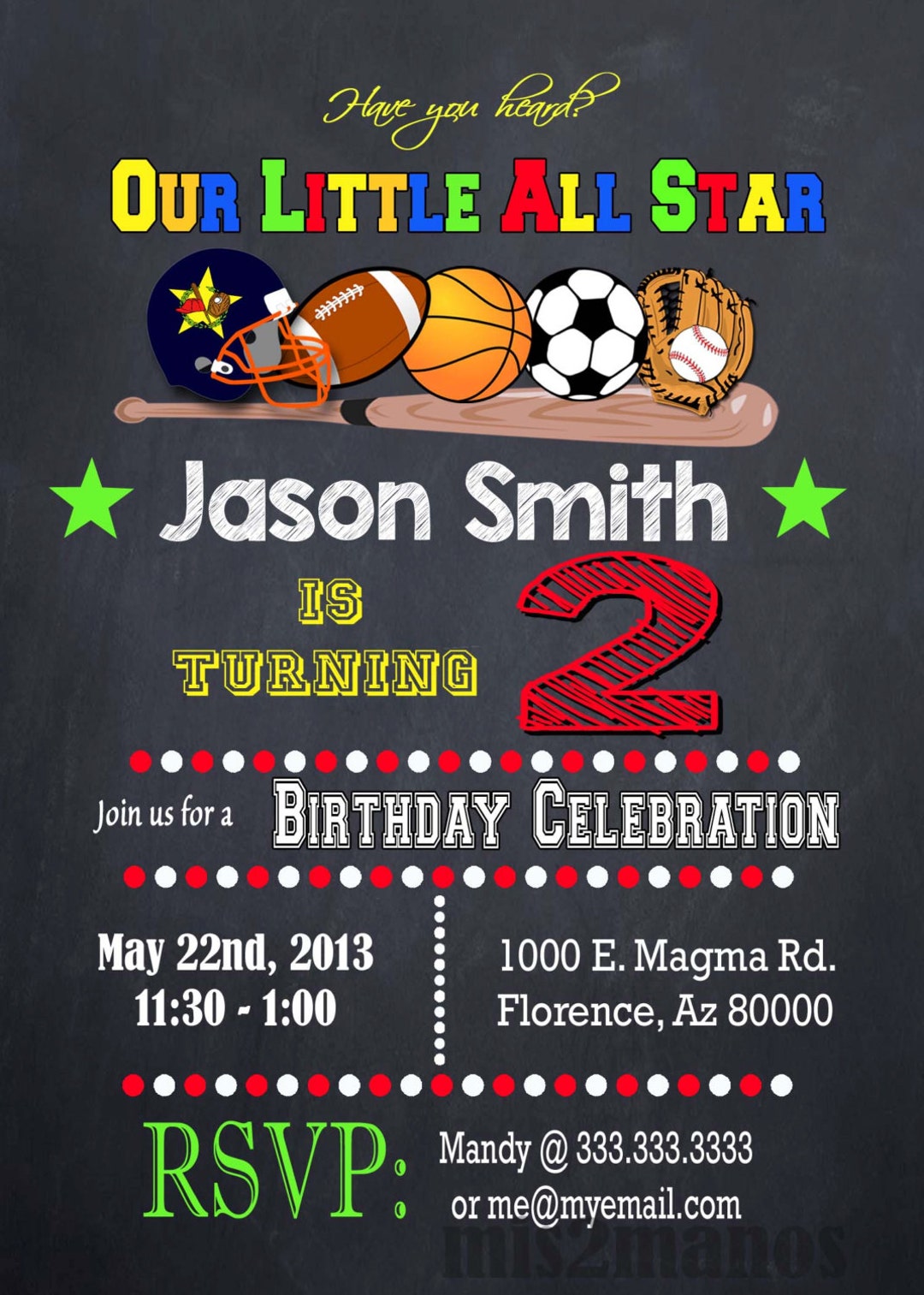 All Star Birthday Party Invitation Chalkboard Sports Birthday - Etsy