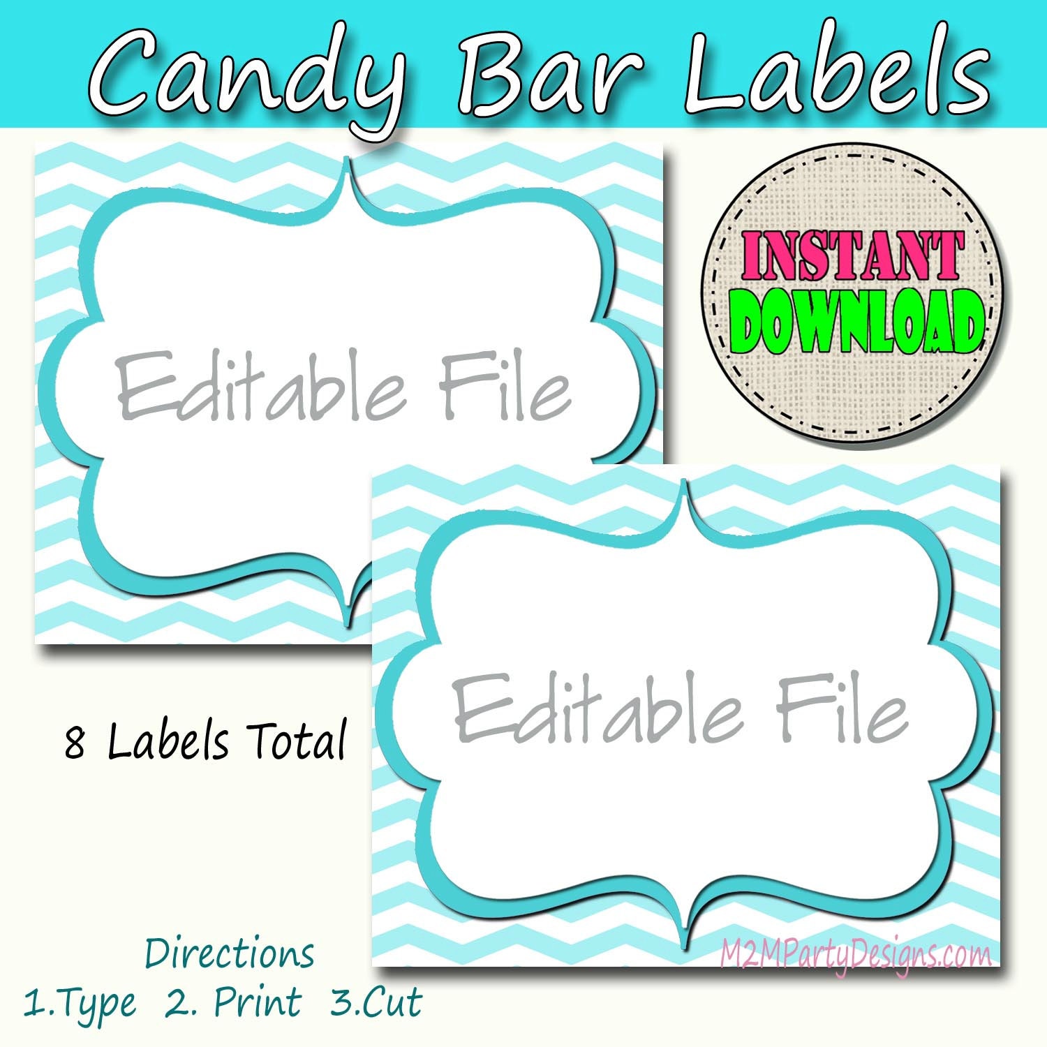 Candy Buffet Labels Chevron Pink Print EDITABLE Card Custom Etsy