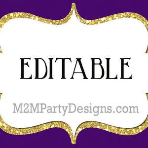 Etichette per buffet di caramelle Viola, stampa oro Carta modificabile, caramelle, popcorn, snack, gelati, etichette per buffet di biscotti, Download istantaneo