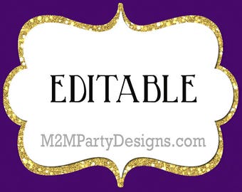 Candy Buffet Labels Purple, gold Print EDITABLE Card, Candy, Popcorn, Snack, Ice Cream, Cookie Buffet Labels, Instant Download