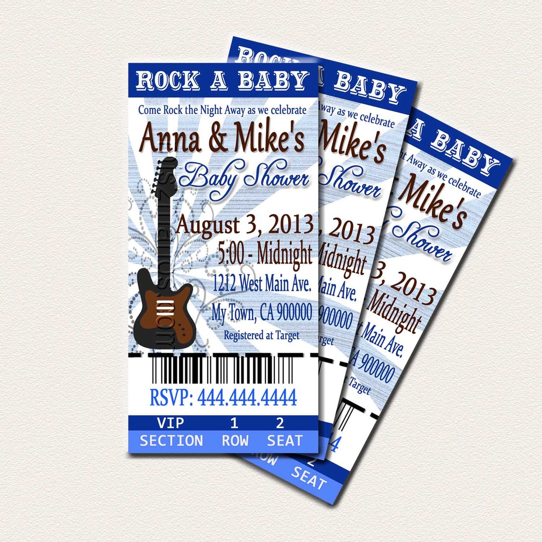 Rock and Roll Theme Baby Shower Printable Ticket Invitations, Printable Photo Card, DIY Baby