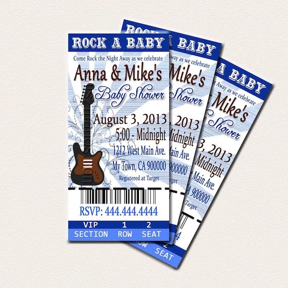 Rock And Roll Theme Baby Shower Printable Ticket Invitations Etsy