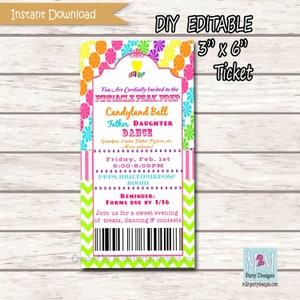 Daddy Daughter Dance Feier Candyland Ticket Einladung Candy Invite mit Chevron Printable DIY Instant Download