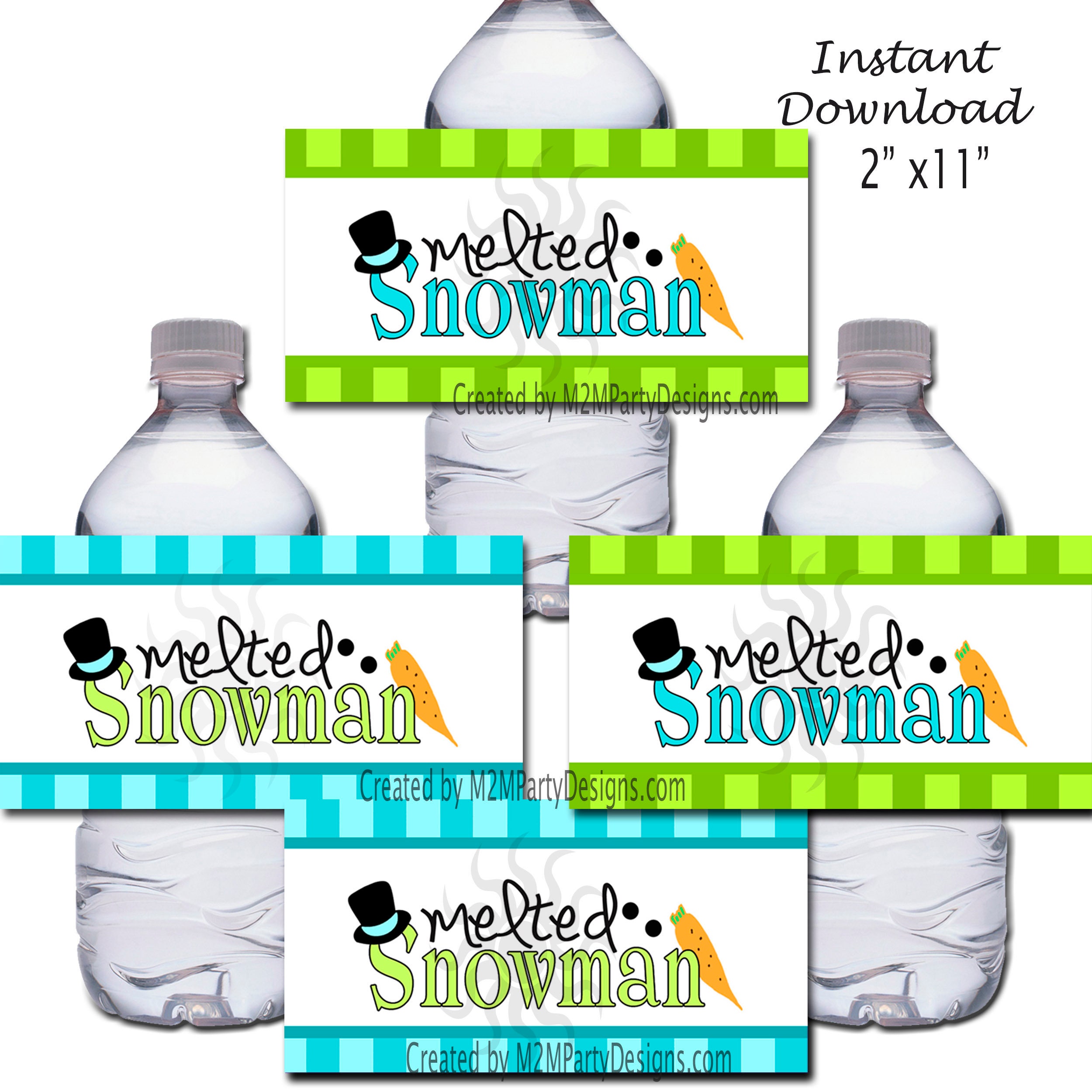 Melted Snowman Printable Water Bottle Wrappers, Melting Snowman Party Bottle Labels, Instant Download, Snowman Party Water Bottle Wrappers