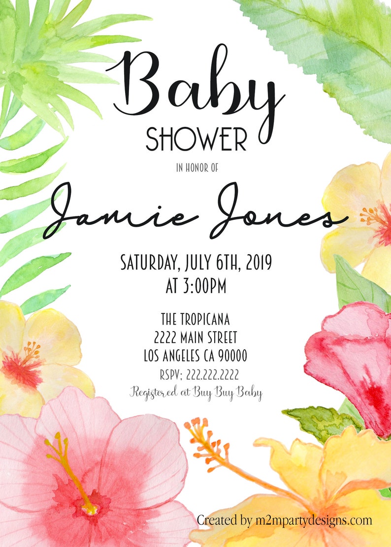Tropical Baby Shower Invitation Floral Bridal Shower Invite Etsy