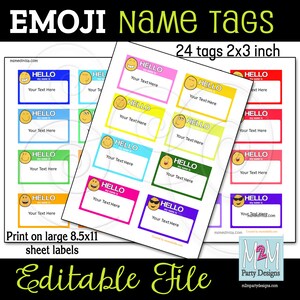 Tag del nome Emoji Back to School.  Tag del nome dello studente per la scuola. Tag digitali.  Set di download istantaneo di 24 JPEG, PDF, MS Word,