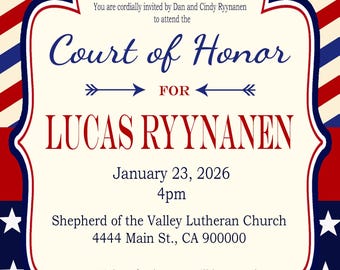 Boy Court of Honor Ceremony Invitation, Photo Invite, Digital Download, Done for you, Girl.
