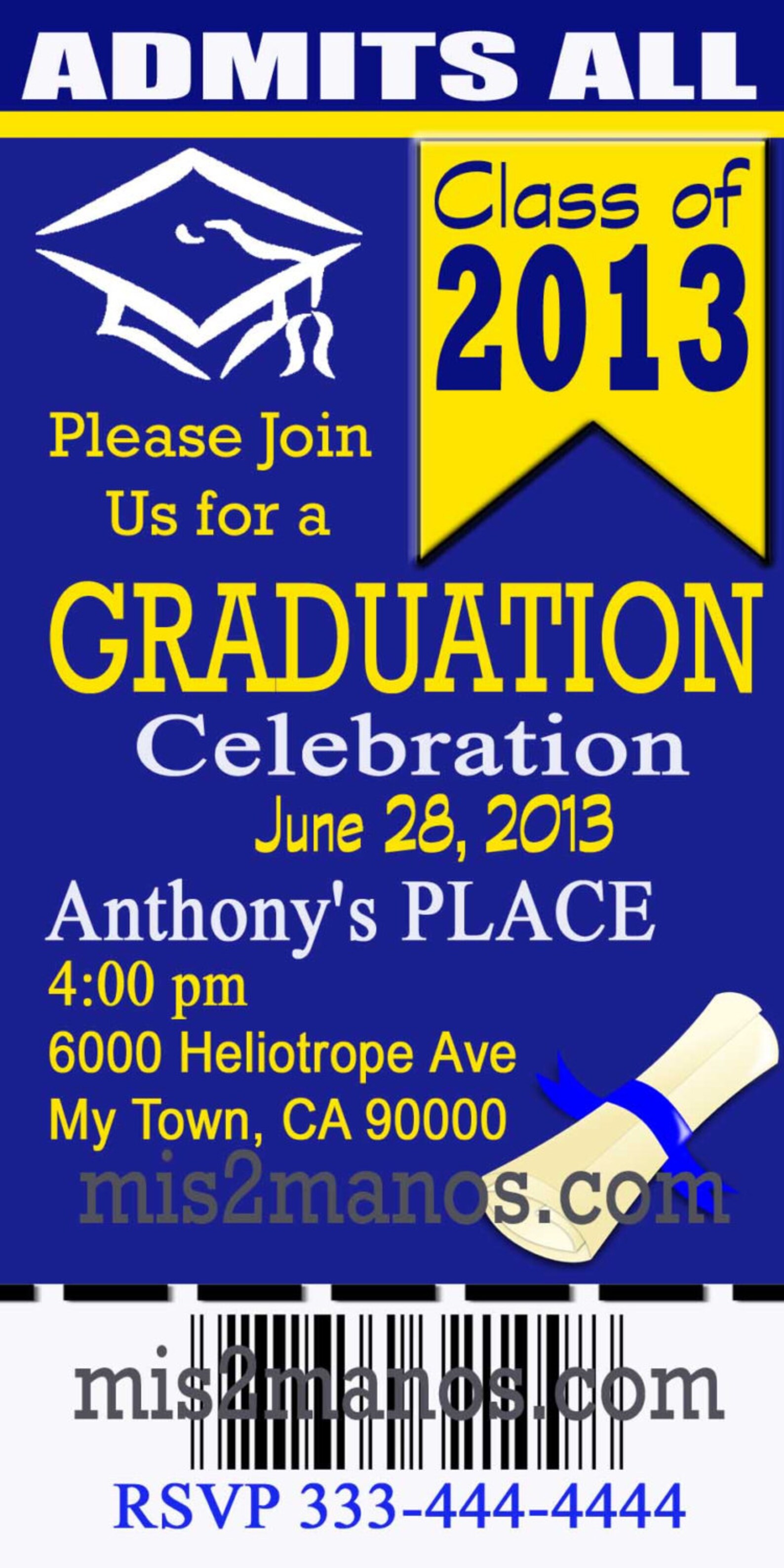Graduation Ticket Invites Your School Colors Diy Print At Home Etsy graduation-ticket-invites-your-school-colors-diy-print-at-home-etsy
