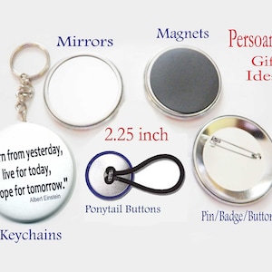 2.25 inch Button Personalized Gift, Pocket Mirror, Wedding Favor, Personalized Favors or Gift Ornament, Stocking Stuffer