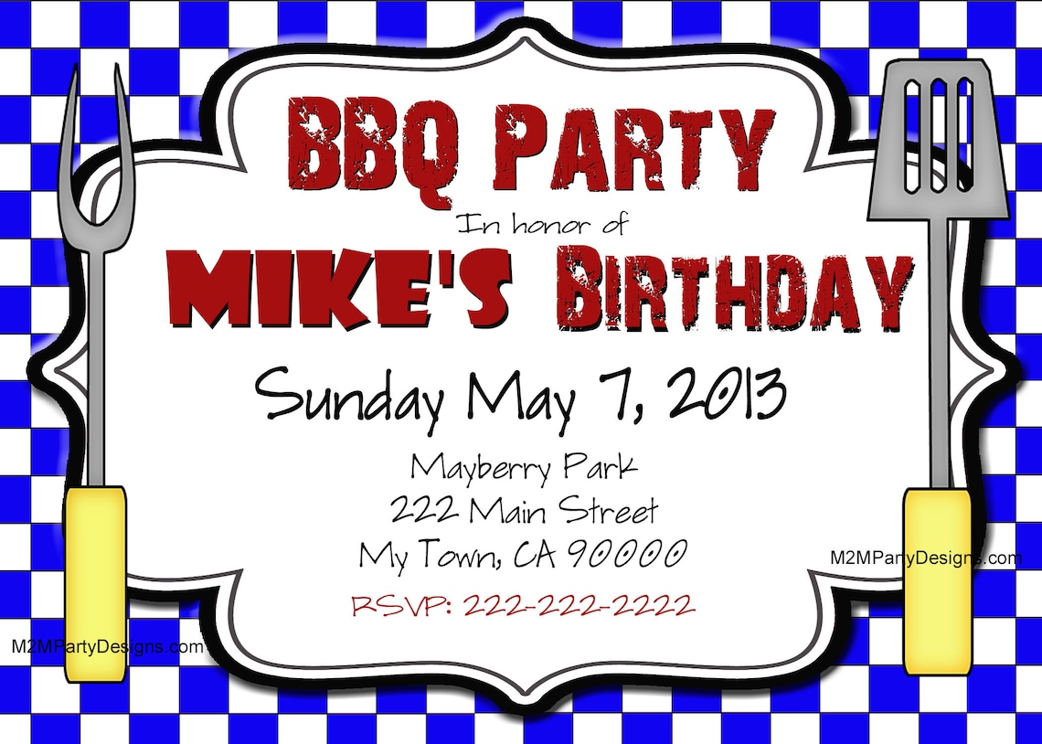BBQ Invitations Printable Barbecue Party Invites Personalized | Etsy
