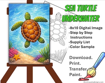 Sea Turtle Paint Party | Underwater Ocean Acrylic Painting | Tropical Turtle Art | DIY Paint Night | Instant Download | Kids Summer Canvas