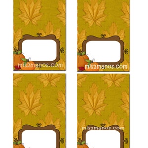 Foglie autunnali Tenda per cibo autunnale Carte buffet stampabili Set di 4 carte alimentari vuote Download istantaneo