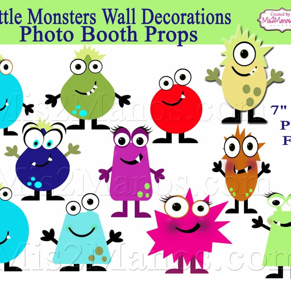 Niedliche Monster Photo Booth Requisiten Geburtstagsparty INSTANT DOWNLOAD KIT Set von 12 Wanddekorationen