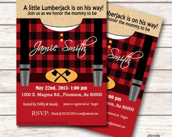 Lumberjack Baby Shower Party. Rustic Style. Plaid Baby Shower Invitation. Printable Digital File