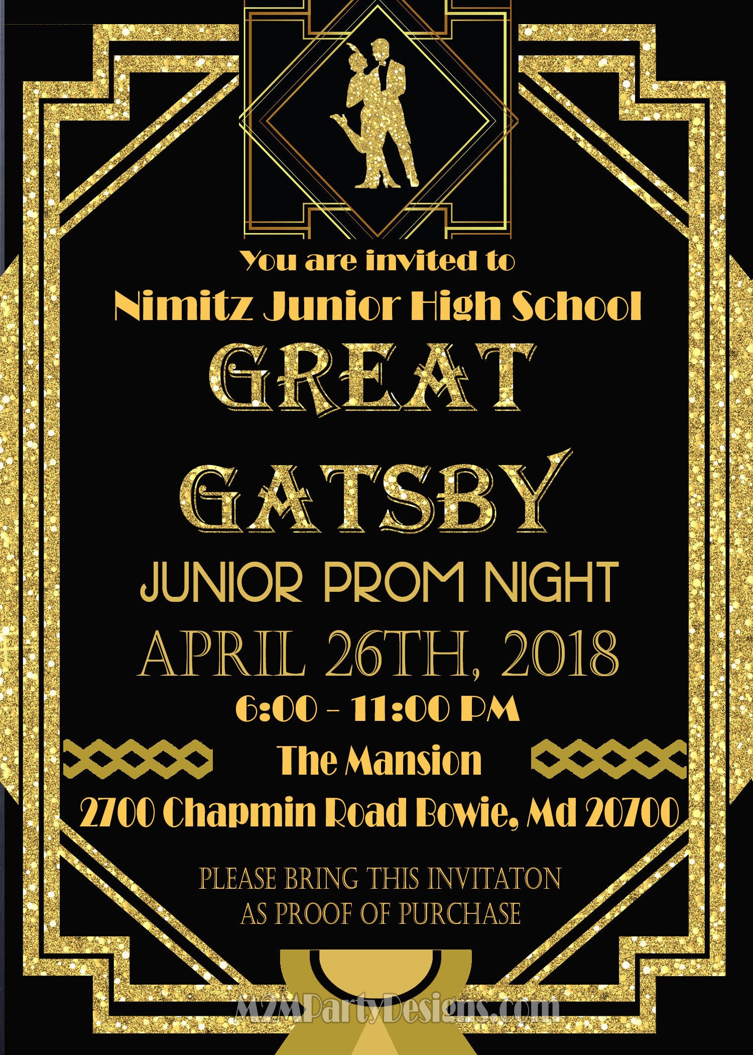 Black and Gold Gatsby Inspired Prom Invitation. Glitter Gold Prom Flyer.  Invitation. Digital File - Etsy, image size:1500x2100