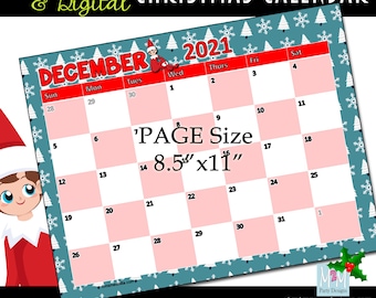 Printable Christmas Calendar, ELF, Digital and Editable December Calendar - 8.5x11 Instant Download