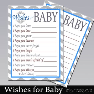 Advice for Baby Card Wishes Baby Owl Card INSTANT DOWNLOAD Chevron Gray Blue