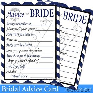 Bride Adive Card for Bridal Shower, Digital Advice for Bride Chevron Navy Blue Instant Download