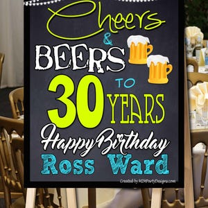 Cheers & Beers 30th, 40th, 50th Birthday PERSONALIZE Poster. Toile de fond - Enseigne imprimable - DIY Print , table à desserts,