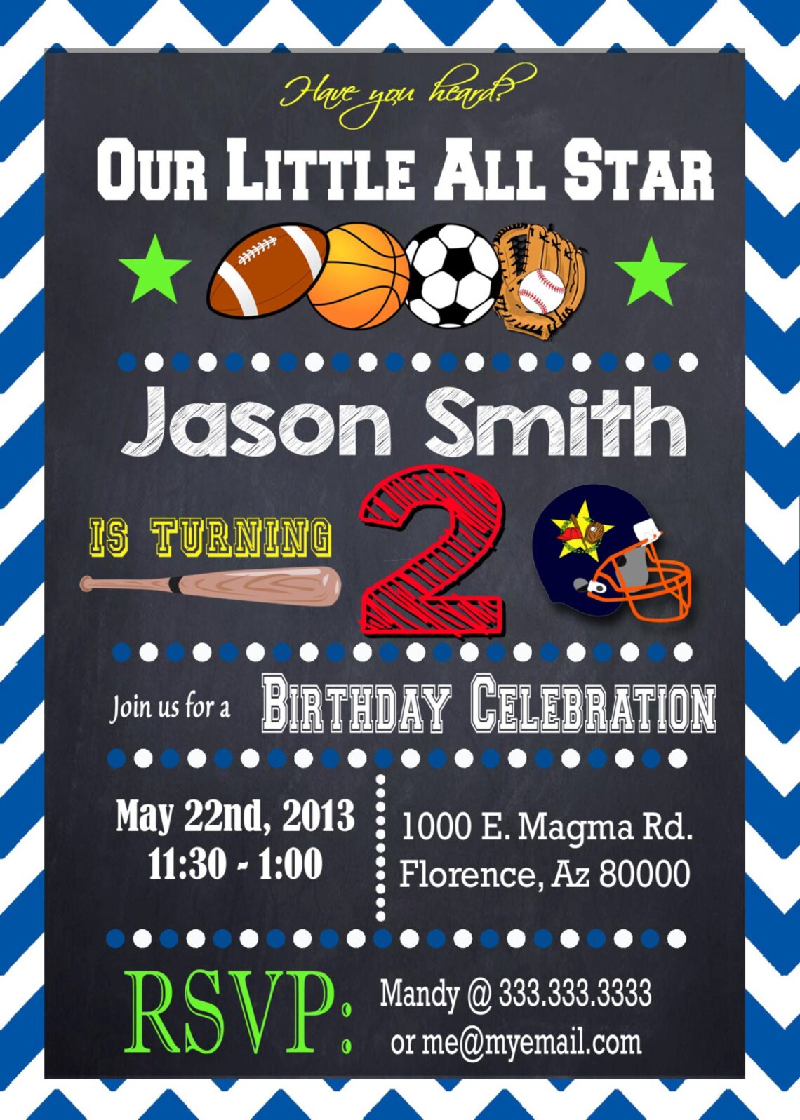 All Star Birthday Party Invitation Chalkboard Sports Birthday - Etsy