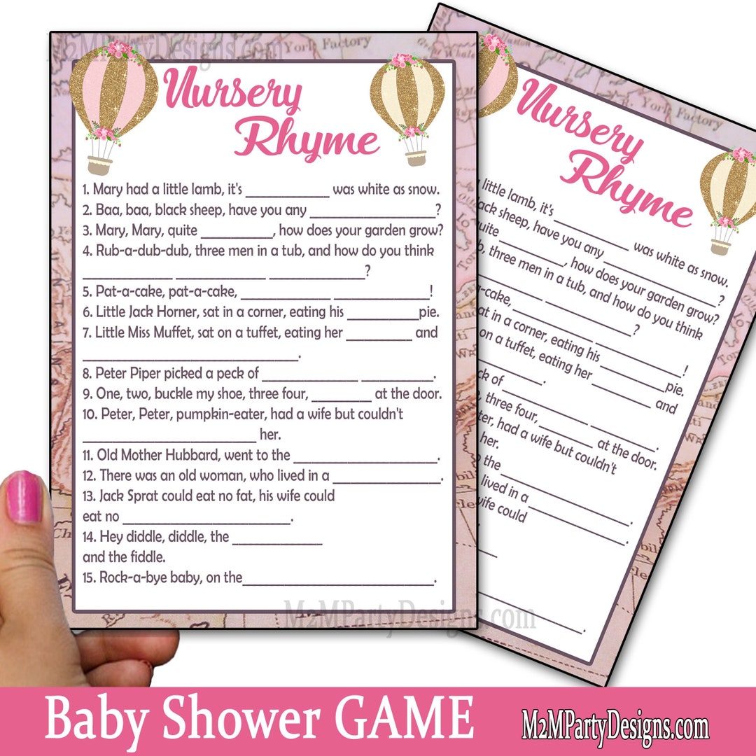 Nursery Rhyme Quiz Hot Air Balloon Baby Shower Game Printable Etsy