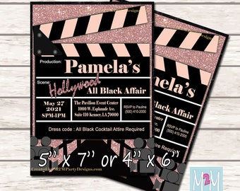 Rose Gold Carpet Movie Party Invitation Printable Invitation Done For You Printable Hollywood Invite