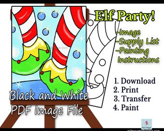Elf Feet Paint Party | Christmas Acrylic Painting Tutorial | Holiday Elf Canvas Art | Kids & Beginner Paint Night | Instant Download