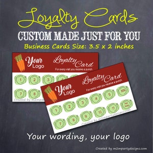 Carte fedeltà del cliente Ristorante Set di ordini personalizzati di 10 file digitali 3,5 "x 2", a colori, carte per acquirenti frequenti, carte bar