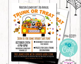 Trunk or Treat Flyer, Halloween Trunk or Treat Invitation School Event, Pto, Pta INSTANT DOWNLOAD  DIY 8.5x11