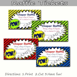 Comic Book Diaper Raffle Baby Shower Set of 10 Blue Instant Download Digital image 1