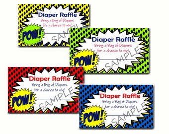 Comic Book - Diaper Raffle - Baby Shower - Set of 10 Blue Instant Download Digital