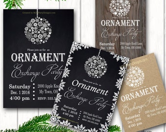 Ornament Exchange Party invitation / Christmas ornament design / Printable PDF / JPG / Print at Home