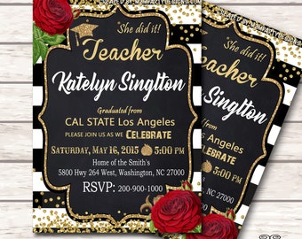 Teacher Graduation Invitation Invitation Personalized Graduation invitation DIY Printable Eat Chat and Celebrate