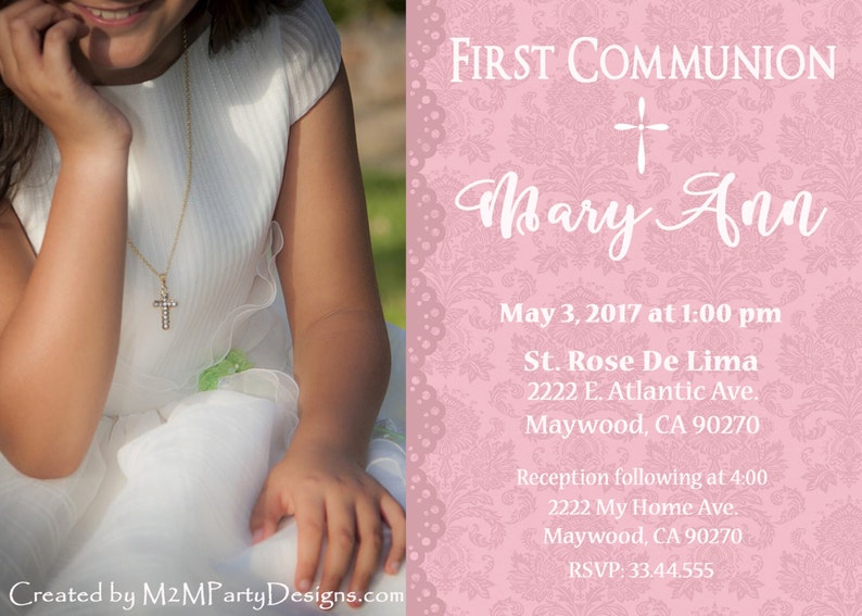 First Communion Invitation photo Printable Print at Home Etsy