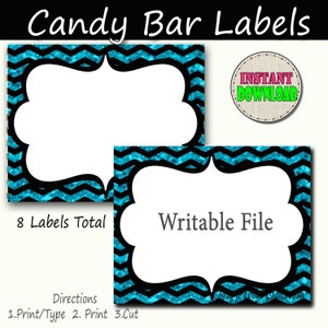 Etichette per buffet di caramelle Carta scrivibile con stampa oro Chevron, caramelle personalizzate, popcorn, snack, gelati, etichette per buffet di biscotti, download istantaneo