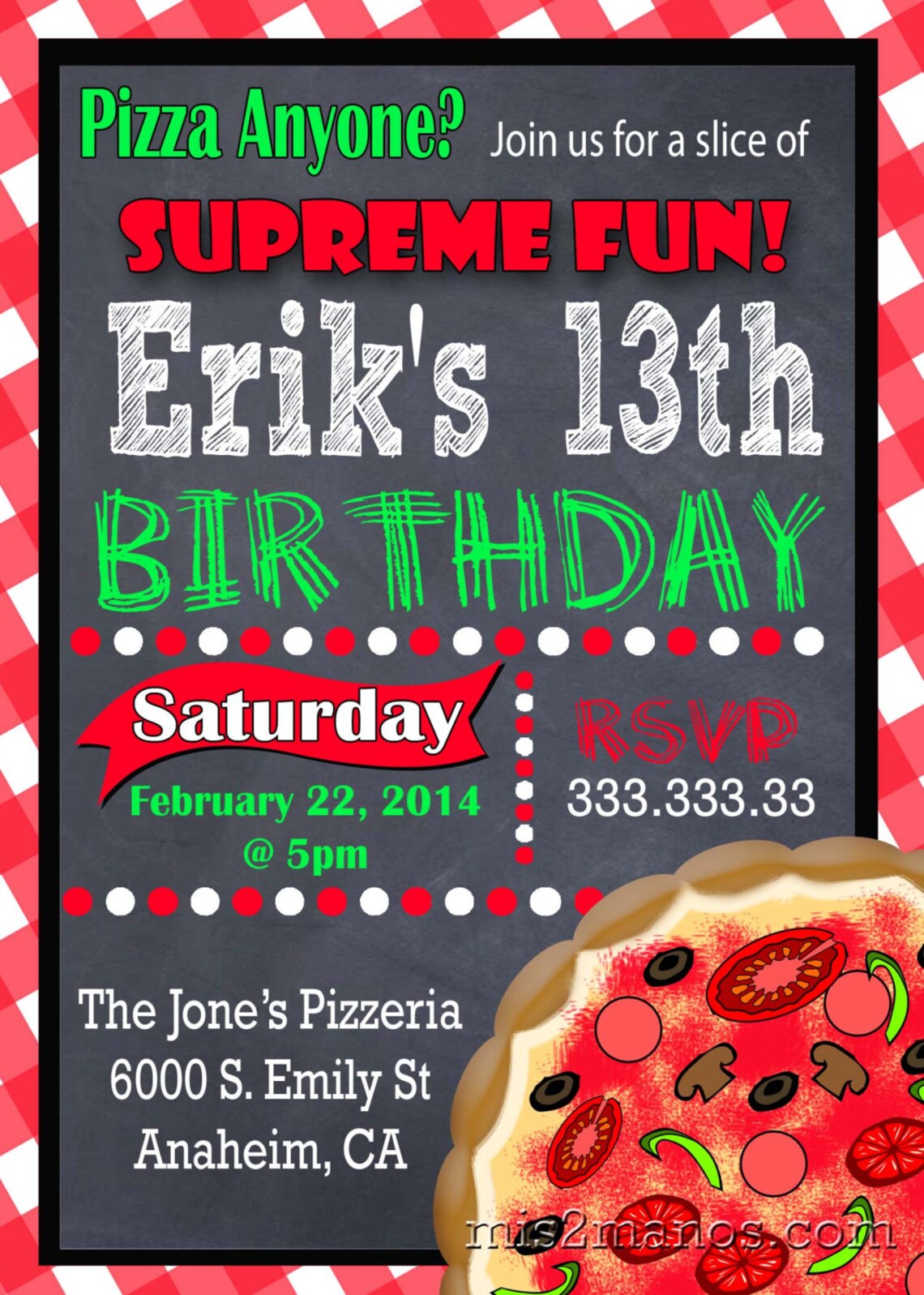PIZZA PARTY INVITATION Pizza Birthday Party Invitation | Etsy