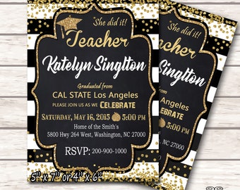 Teacher Graduation Invitation Invitation Personalized Graduation invitation Done For You. Printable Eat Chat and Celebrate