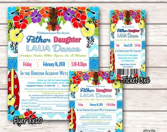 Father Daughter Dance invitation. Daddy Daughter LUAU Dance. Ticket or Flyer Celebration  DD Dance Invite. Chevron. Printable Done for You