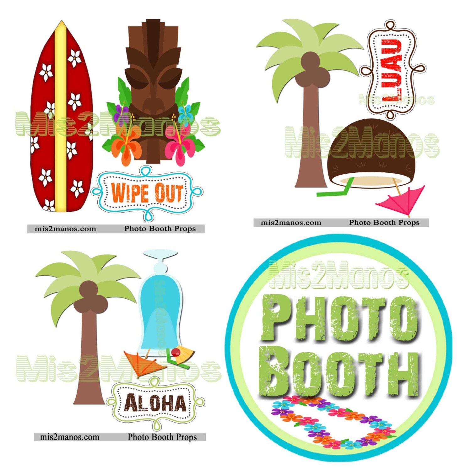 Luau Party Photo Booth Props INSTANT DOWNLOAD KIT Set of 10