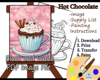 Hot Cocoa Paint Party| Hot Chocolate Acrylic Painting Instant Download