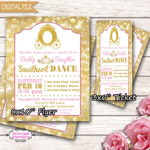 Papa Tochter Tanz ticket oder Flyer Valentinstag Tanz Rosa und Gold Einladung Vater Tochter Einladung Gold Glitzer Digitale Datei