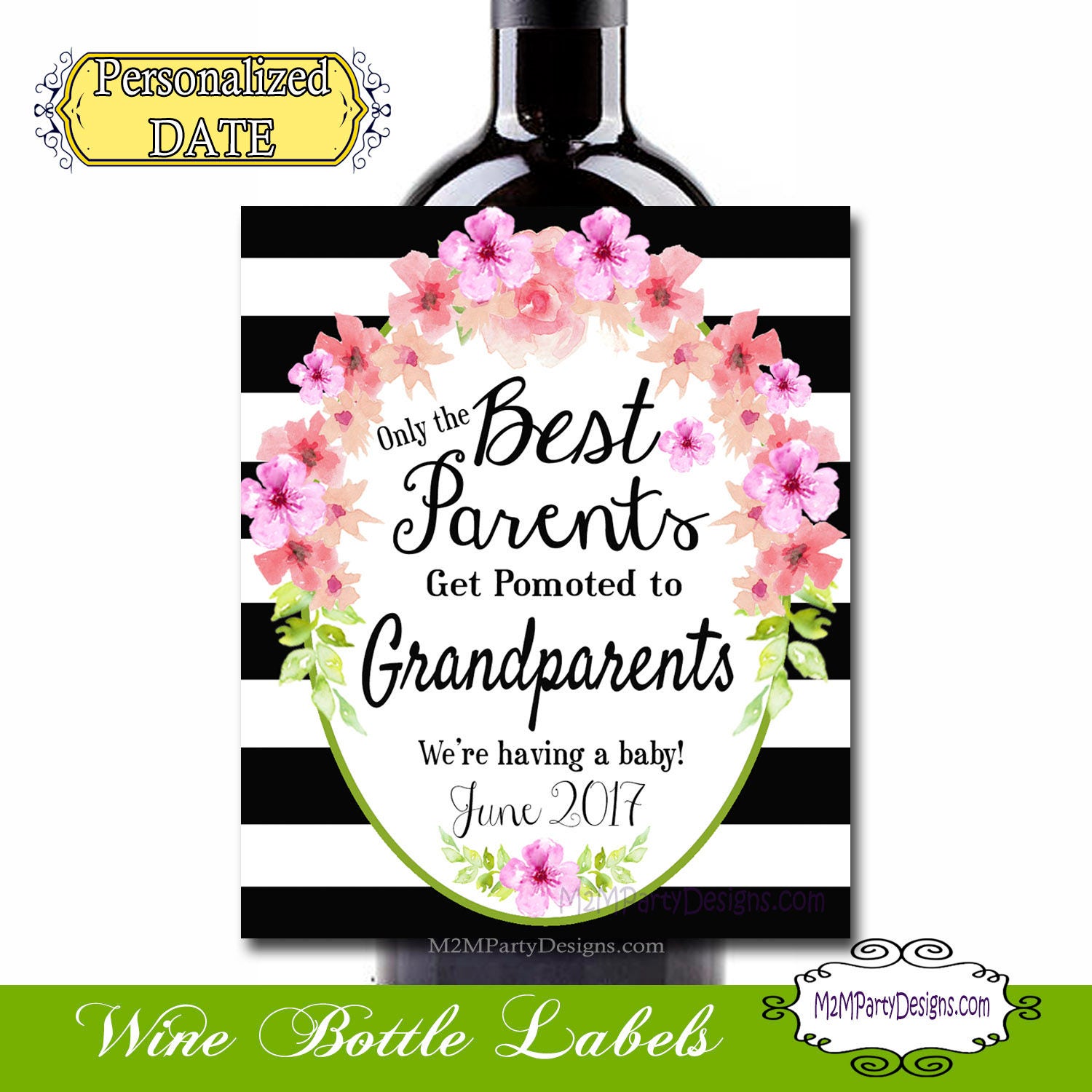 Birth announcement wine labels