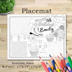 Patinage Place Mat, Tapis de table d’activités pour enfants de patinage sur glace, Napperon d’activité coloriage, Page d’activité d’anniversaire imprimable Fait pour vous