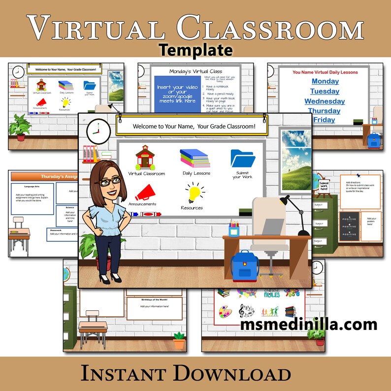Virtual Classroom Easy Editable Template, Add Your Bitmoji and Links - Etsy