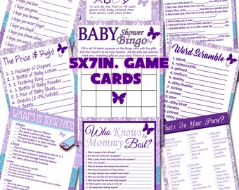 Butterfly Kisses and Baby Wishes Baby Shower Game Card Set of 9 Shower Game  Digital File Instant Download