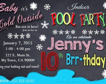 Printable WINTER POOL PARTY Invitation - Winter Birthday Invitation - Indoor Pool Party Invite - Pool Birthday Party Invitation