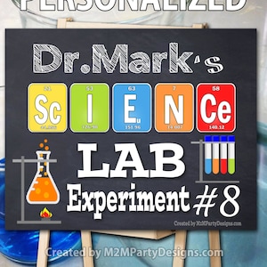 Póster de cumpleaños de ciencia. Pizarra de cumpleaños. Póster del experimento. Archivo digital
