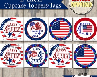 Fourth of July Tags and Cupcake Toppers Printable DIY Set of 20 Instant Download 4th of July Independence Day