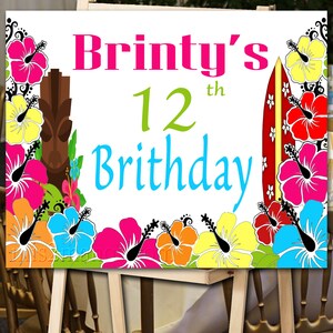 Luau Birthday Poster. Backdrop - Printable sign - Pool Party Personalized Sign DIY Print candy buffet sign, dessert table,